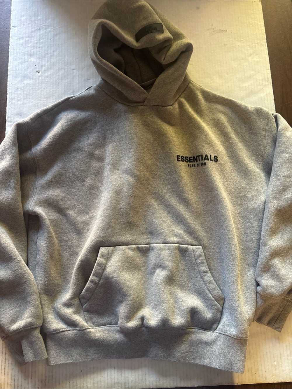 ESSENTIALS Light Gray Pullover Hoodie with Chest Logo Kids Size 12